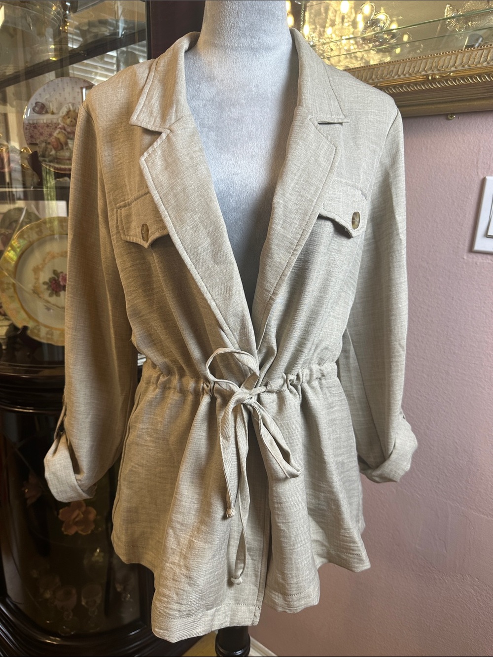 SOHO Light Olive Drawstring Blazer NWT